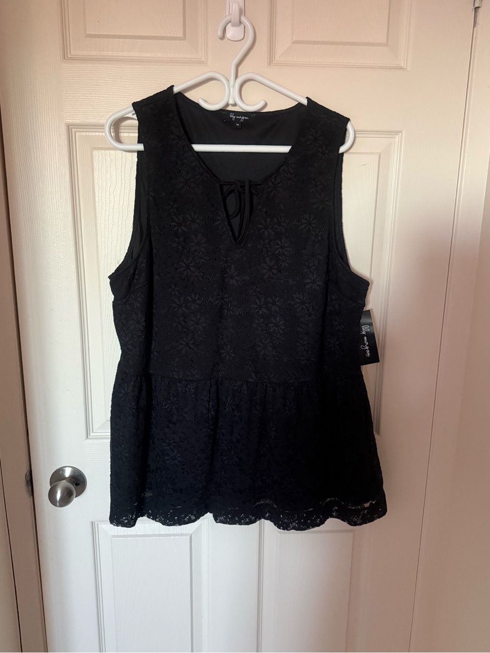 Lily Morgan Black Lace Peplum Camisole with Tie Neck